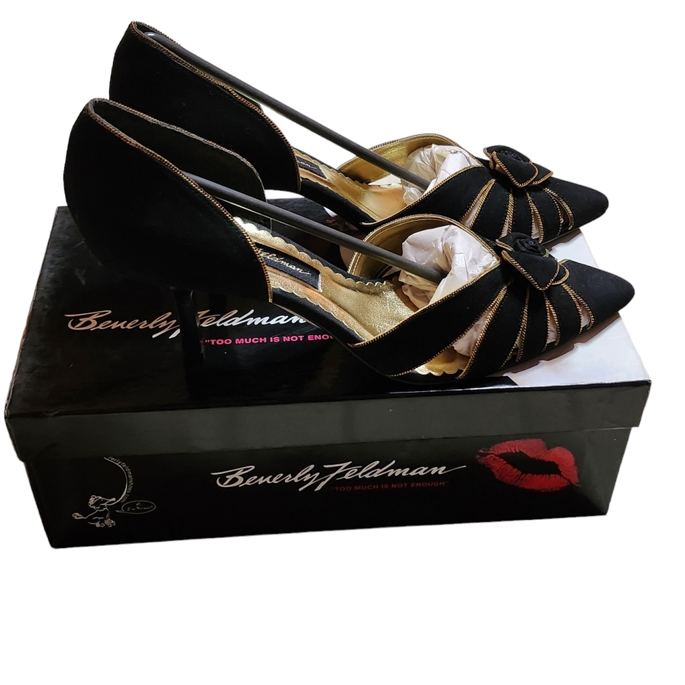 Vintage NWTB Beverly Feldman Kingly Black Suede Party Holiday Heels Size 8M